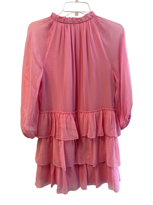Alice & Olivia Size S Pink Silk Ruffle Neck Tie Front V Neck Tiered Dress Pink / S