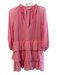 Alice & Olivia Size S Pink Silk Ruffle Neck Tie Front V Neck Tiered Dress Pink / S