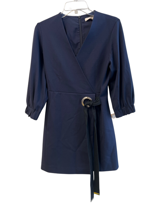 Tibi Size 4 Navy Rayon Blend Faux Wrap 3/4 Sleeve Grommet Knee length Dress Navy / 4
