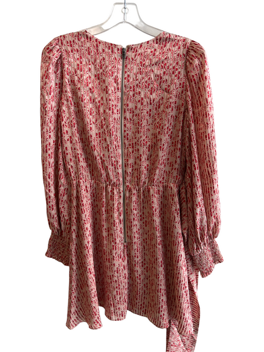 Alice & Olivia Size 4 Tan & Red Viscose & Polyester Round Neck Tie Waist Dress Tan & Red / 4