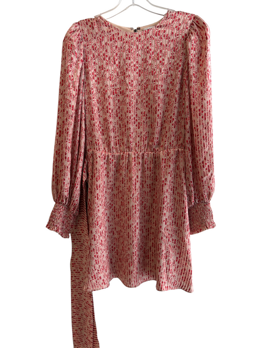 Alice & Olivia Size 4 Tan & Red Viscose & Polyester Round Neck Tie Waist Dress Tan & Red / 4