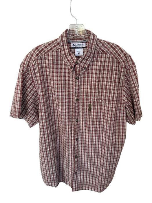 Columbia Size XL Red & White Cotton Plaid Button Up Men's Shirt Red & White / XL