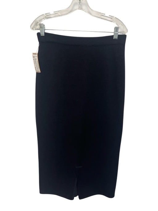St John Separates Size 12 Black Wool & Rayon Elastic Waist Knit Midi Skirt Black / 12