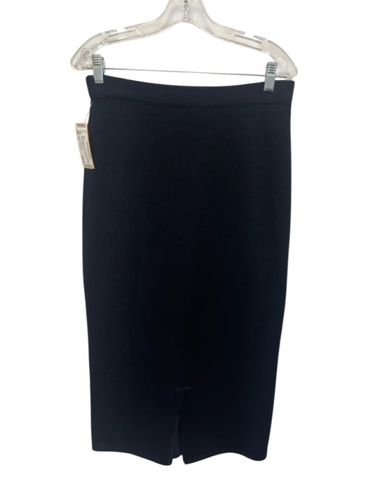 St John Separates Size 12 Black Wool & Rayon Elastic Waist Knit Midi Skirt Black / 12