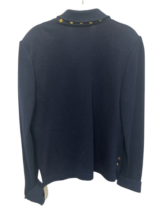 St John Collection Size 8 Navy Blue Wool & Rayon Gold Buttons Collar Jacket Navy Blue / 8