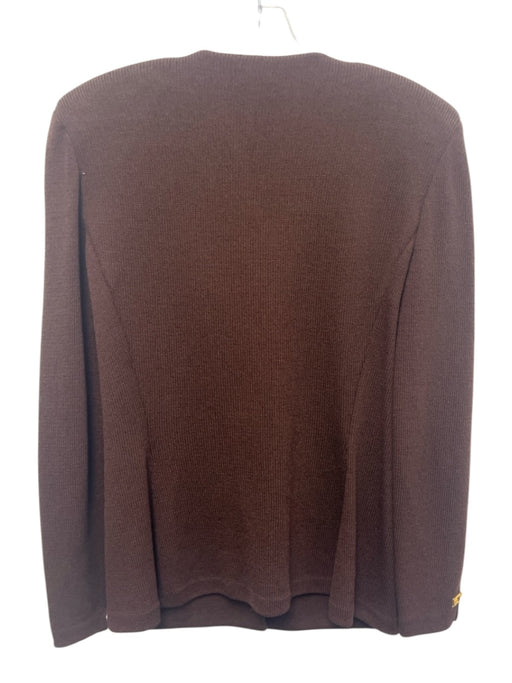 St John Collection Size 8 Brown Wool & Rayon Shoulder Pads Zip Up Jacket Brown / 8