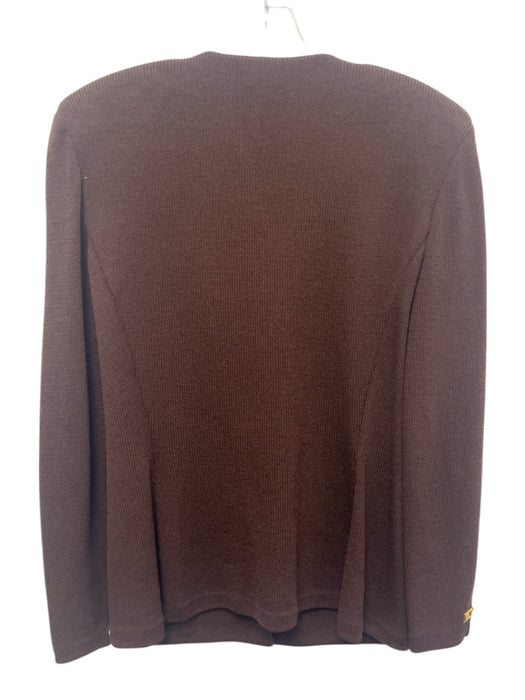 St John Collection Size 8 Brown Wool & Rayon Shoulder Pads Zip Up Jacket Brown / 8