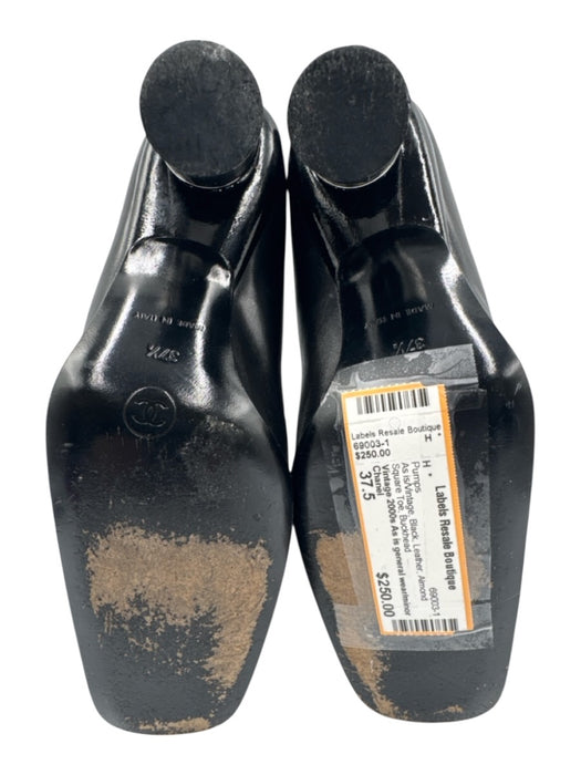 Chanel Shoe Size 37.5 Black Leather Almond Square Toe Pumps Black / 37.5