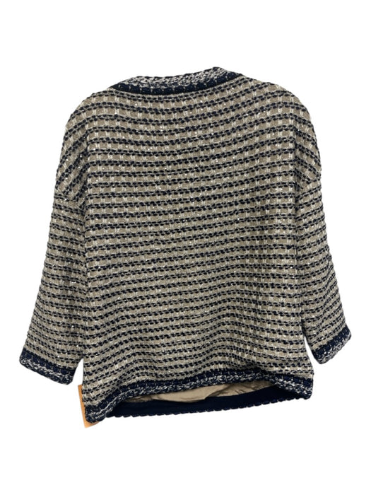 St John Couture Size S Gold, Navy Blue, White Wool & Rayon Sequins Knit Top Gold, Navy Blue, White / S