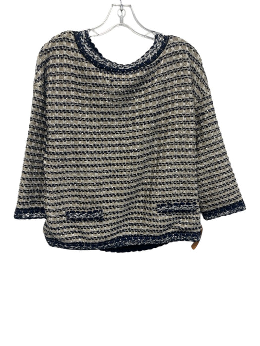 St John Couture Size S Gold, Navy Blue, White Wool & Rayon Sequins Knit Top Gold, Navy Blue, White / S