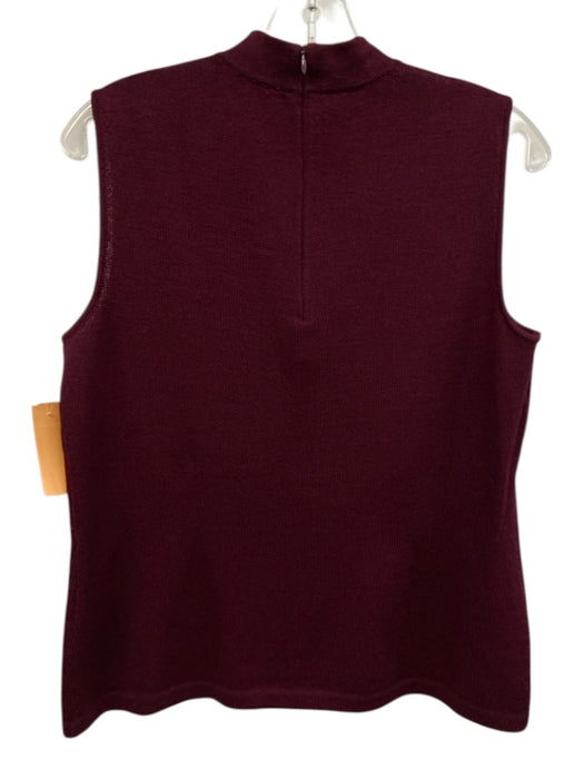 St John Basics Size M Burgundy Red Wool & Rayon Sleeveless Mock Neck Knit Top Burgundy Red / M