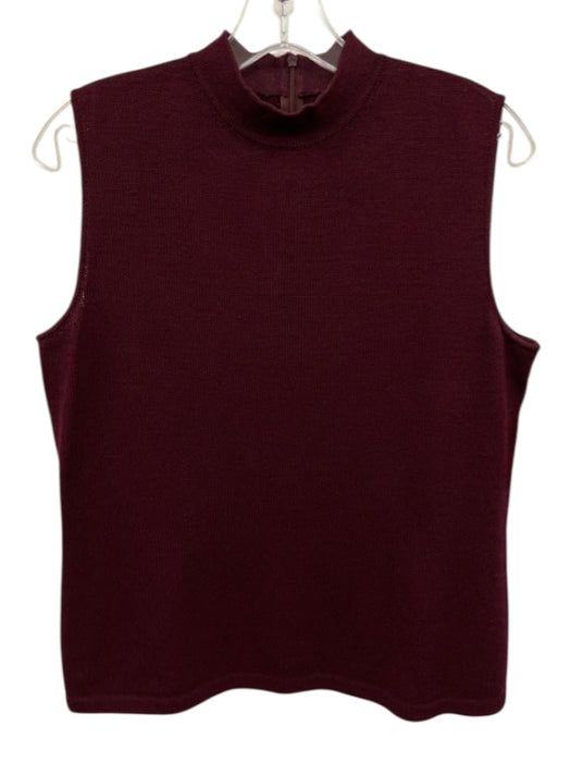 St John Basics Size M Burgundy Red Wool & Rayon Sleeveless Mock Neck Knit Top Burgundy Red / M