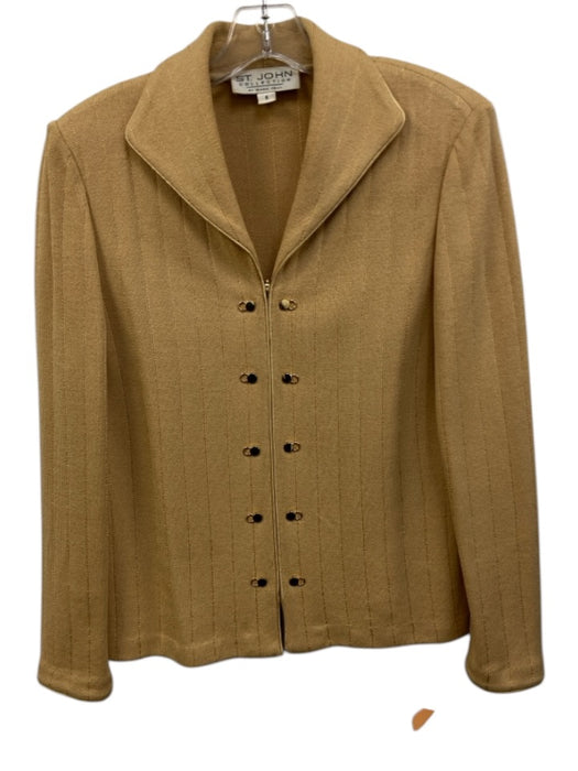 St John Collection Size 8 Yellow Beige Wool & Rayon Jacket Zip Up Skirt Set Yellow Beige / 8