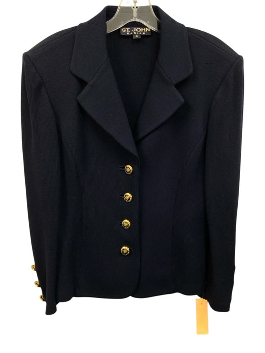 St John Basics Size 10 Navy blue & gold Wool & Rayon Buttons Jacket Skirt Set Navy blue & gold / 10