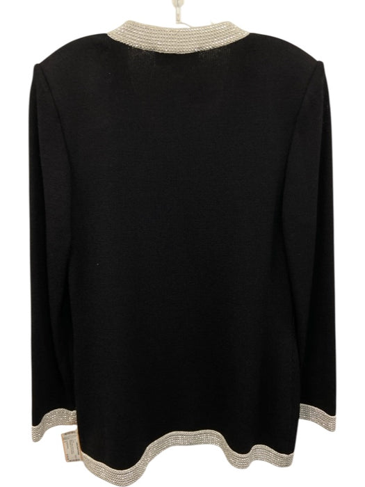 St John Evening Size 8 Black & Silver Wool & Rayon Rhinestone Zip Up Jacket Black & Silver / 8