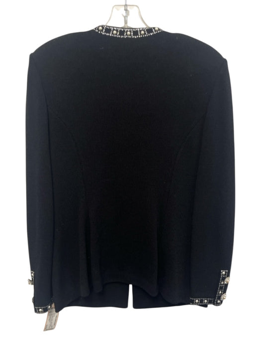 St John Evening Size 8 Black & Silver Wool & Rayon Faux Pearl Zip Up Skirt Set Black & Silver / 8