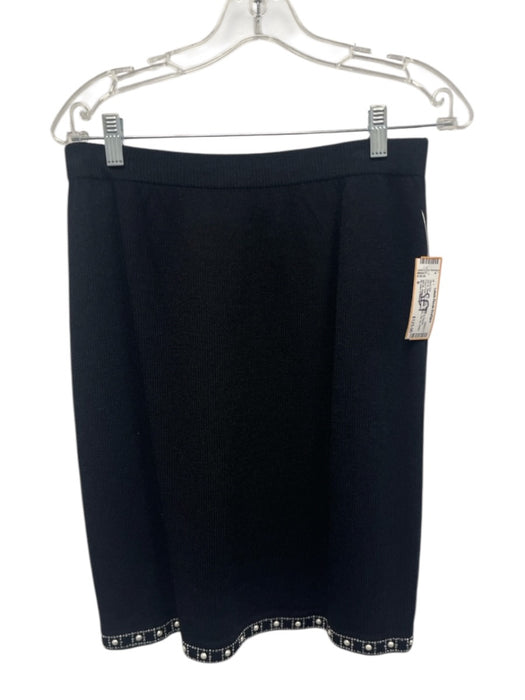 St John Evening Size 8 Black & Silver Wool & Rayon Faux Pearl Zip Up Skirt Set Black & Silver / 8