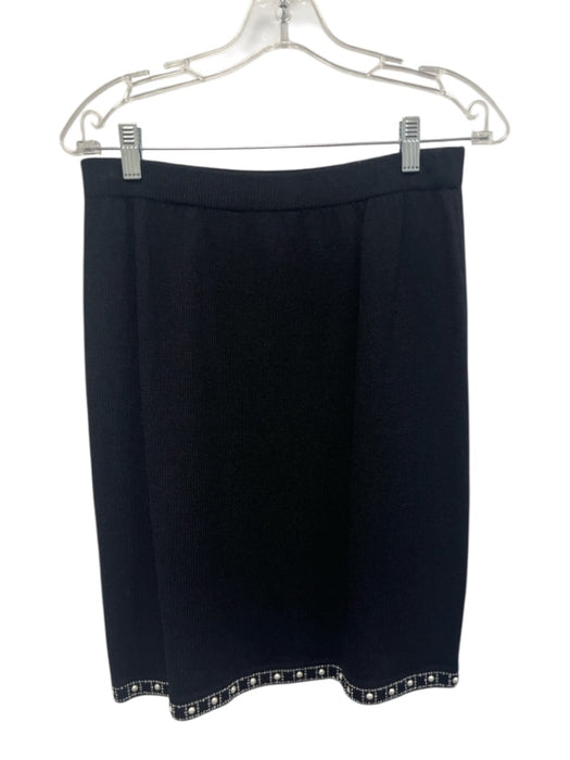 St John Evening Size 8 Black & Silver Wool & Rayon Faux Pearl Zip Up Skirt Set Black & Silver / 8