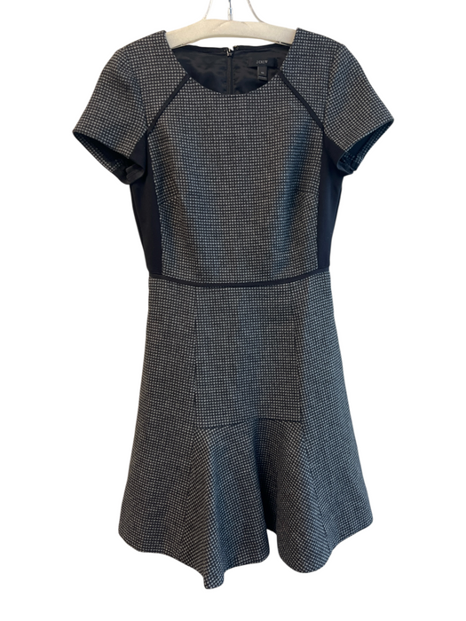 J Crew Size 00 Black & Gray Polyester & Wool Crew Neck Short Sleeve Woven Dress Black & Gray / 00