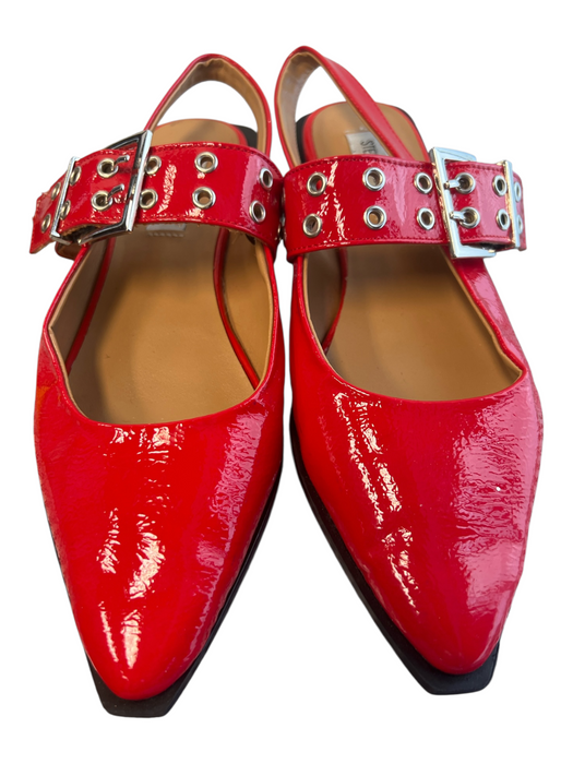 Steve Madden Shoe Size 7 Red Faux Leather Patent Pointed Toe Buckle Detail Shoes Red / 7