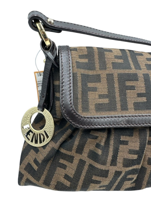 Fendi Brown & Tan Canvas Zucca Monogram Flap Shoulder Certified by Entrupy Bag Brown & Tan / Small