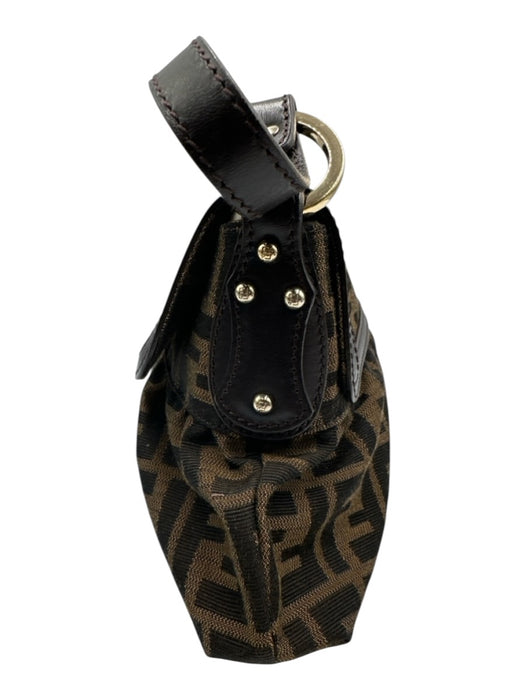 Fendi Brown & Tan Canvas Zucca Monogram Flap Shoulder Certified by Entrupy Bag Brown & Tan / Small