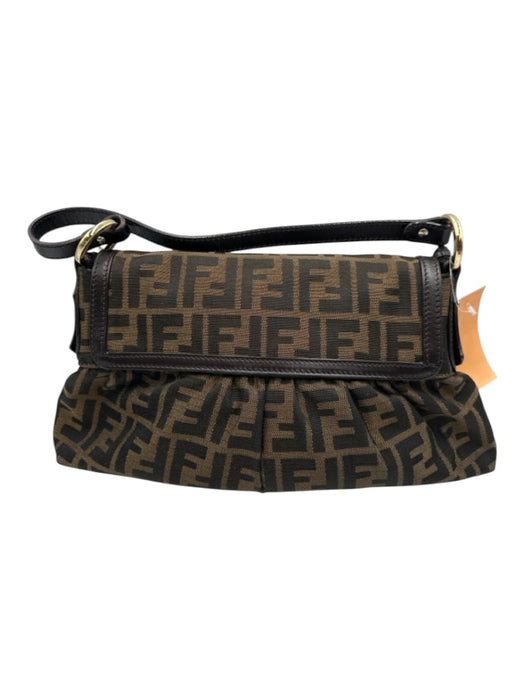 Fendi Brown & Tan Canvas Zucca Monogram Flap Shoulder Certified by Entrupy Bag Brown & Tan / Small