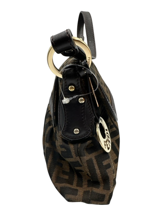 Fendi Brown & Tan Canvas Zucca Monogram Flap Shoulder Certified by Entrupy Bag Brown & Tan / Small