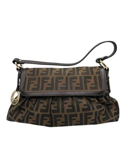Fendi Brown & Tan Canvas Zucca Monogram Flap Shoulder Certified by Entrupy Bag Brown & Tan / Small
