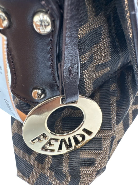 Fendi Brown & Tan Canvas Zucca Monogram Flap Shoulder Certified by Entrupy Bag Brown & Tan / Small