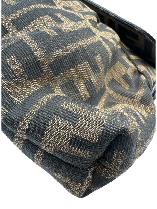 Fendi Brown & Tan Canvas Zucca Monogram Flap Shoulder Certified by Entrupy Bag Brown & Tan / Small