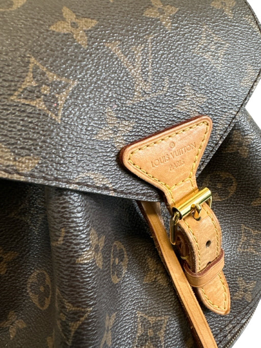 Louis Vuitton Brown & Tan Monogram Leather trim Gold Zipper Drawstring Bag Brown & Tan / Small