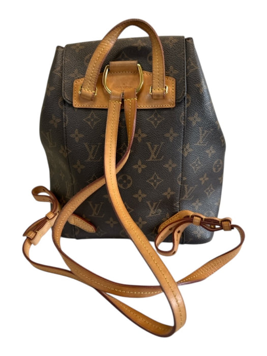 Louis Vuitton Brown & Tan Monogram Leather trim Gold Zipper Drawstring Bag Brown & Tan / Small
