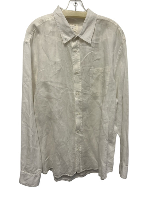 Billy Reid Size XXL White Linen Solid Button Down Men's Long Sleeve Shirt White / XXL