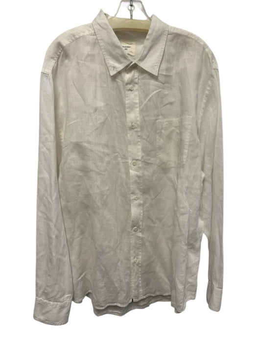 Billy Reid Size XXL White Linen Solid Button Down Men's Long Sleeve Shirt White / XXL
