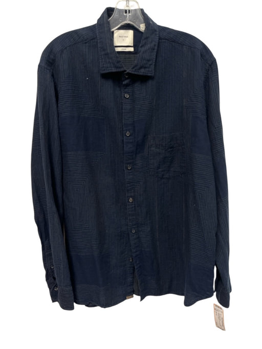 Billy Reid Size L Navy Cotton Blend Lines Button up Men's Long Sleeve Shirt Navy / L