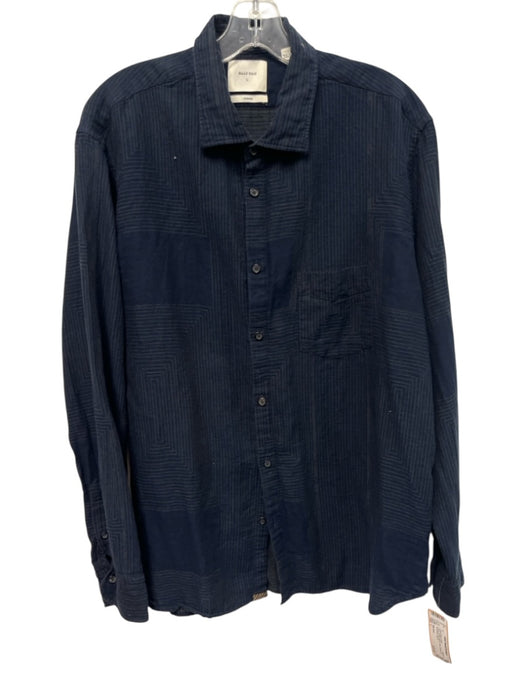 Billy Reid Size L Navy Cotton Blend Lines Button up Men's Long Sleeve Shirt Navy / L