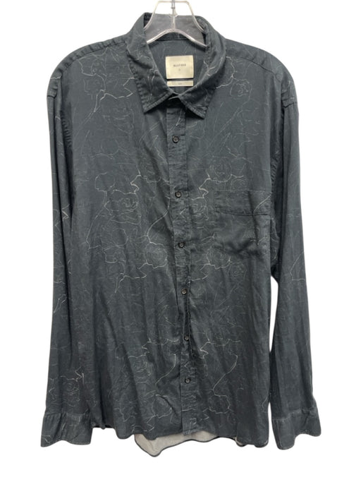 Billy Reid Size L Gray Cotton Blend Abstract Button Up Men's Long Sleeve Shirt Gray / L