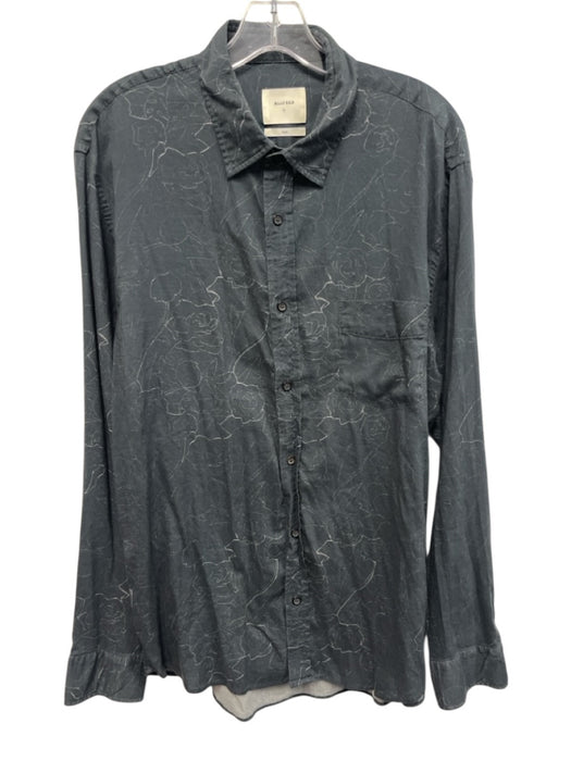 Billy Reid Size L Gray Cotton Blend Abstract Button Up Men's Long Sleeve Shirt Gray / L