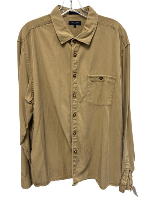 Ted Baker Size 7 Tan Cotton Solid Button Up Point Collar Men's Long Sleeve Shirt Tan / 7