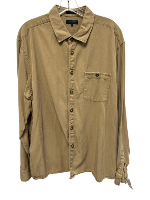 Ted Baker Size 7 Tan Cotton Solid Button Up Point Collar Men's Long Sleeve Shirt Tan / 7