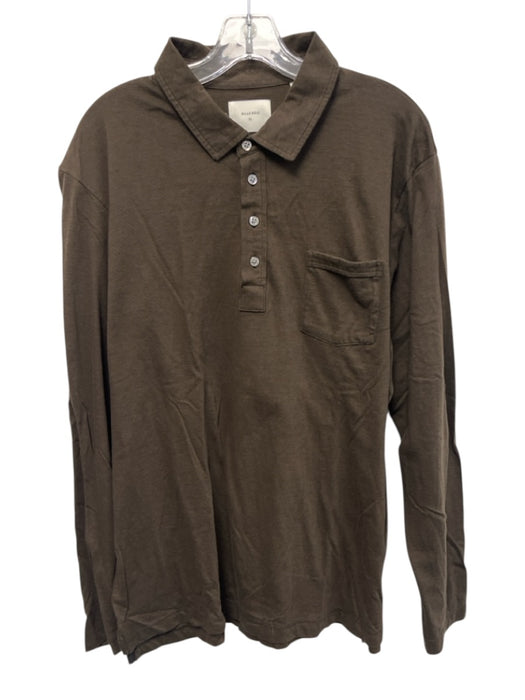 Billy Reid Size XL Brown Cotton Solid Polo Men's Long Sleeve Shirt Brown / XL