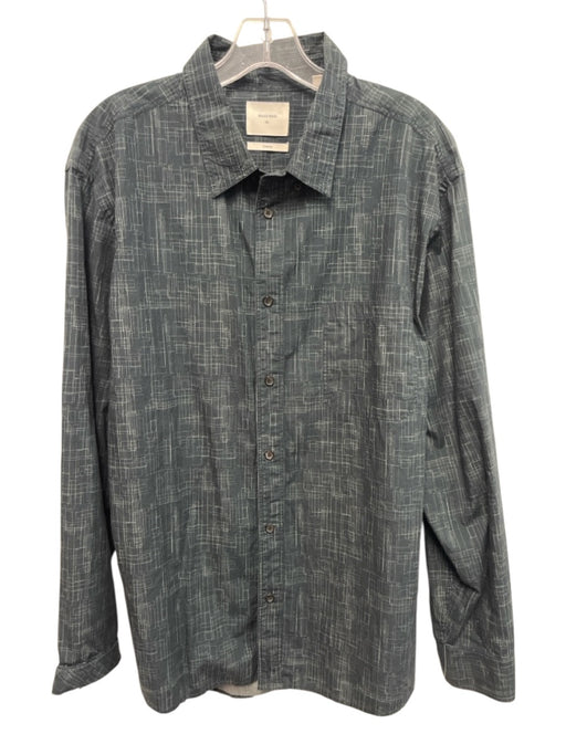 Billy Reid Size XL Navy Blue & Gray Cotton Abstract Button Up Long Sleeve Shirt Navy Blue & Gray / XL