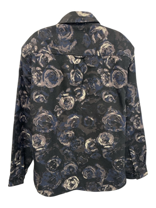Boss Size L Black & Navy Synthetic Floral Button Up Men's Jacket Black & Navy / L