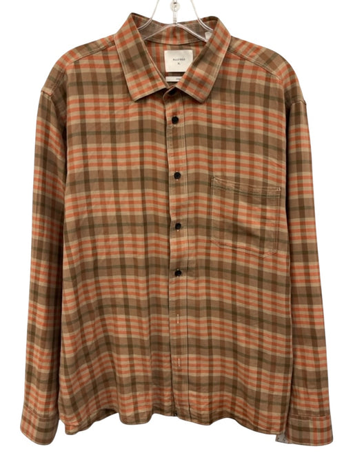 Billy Reid Size XL Tan & Orange Cotton Plaid Button Up Men's Long Sleeve Shirt Tan & Orange / XL