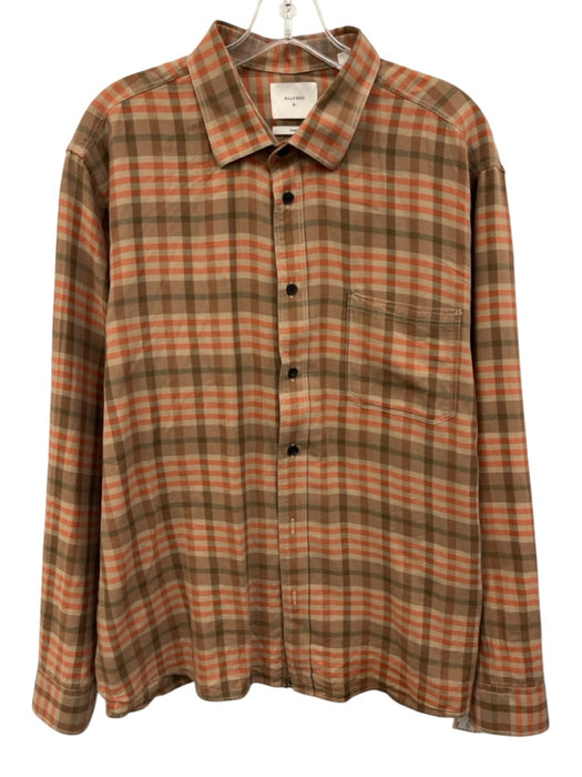 Billy Reid Size XL Tan & Orange Cotton Plaid Button Up Men's Long Sleeve Shirt Tan & Orange / XL