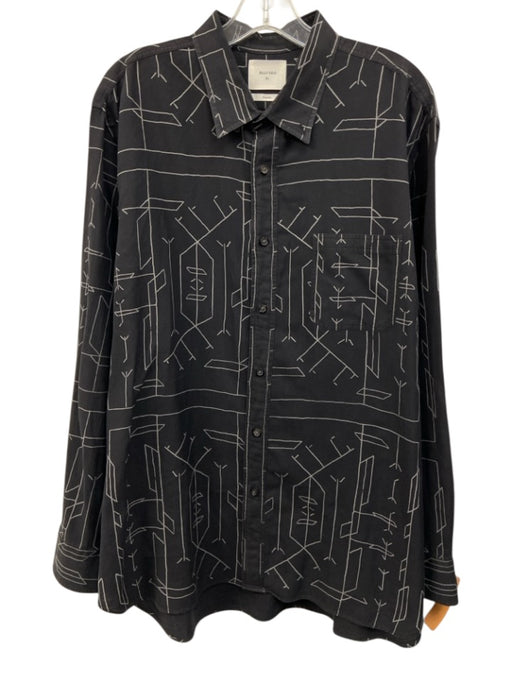 Billy Reid Size XL Black & Gray Cotton All Over Print Men's Long Sleeve Shirt Black & Gray / XL
