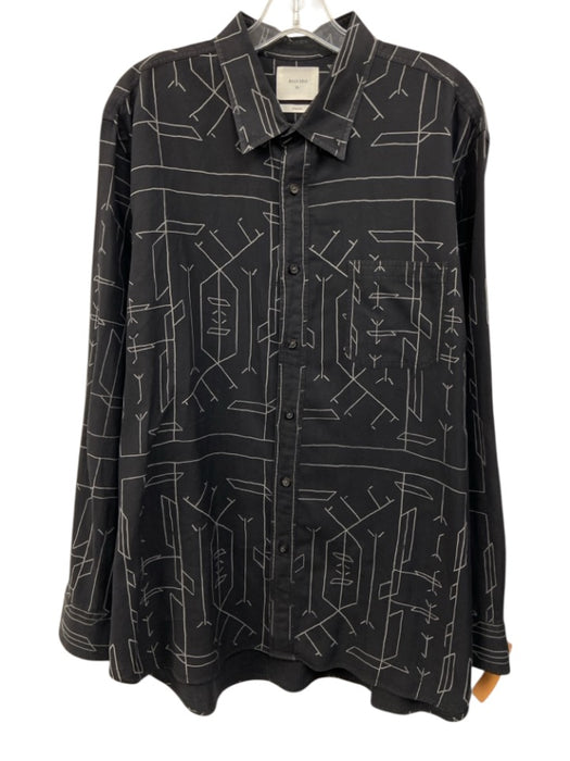 Billy Reid Size XL Black & Gray Cotton All Over Print Men's Long Sleeve Shirt Black & Gray / XL