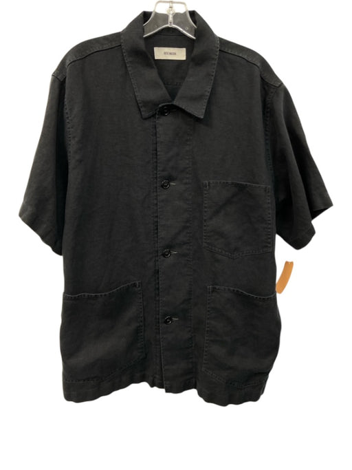 Buck Mason Size XXL Black Linen Solid Buttons Men's Short Sleeve Black / XXL