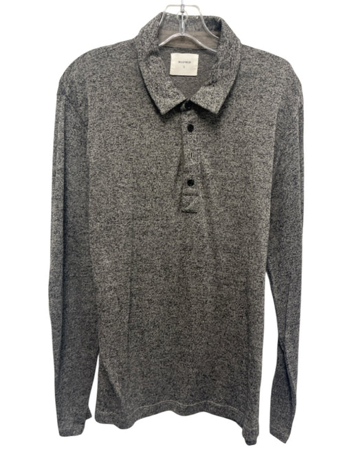 Billy Reid Size L Gray & Black Cotton Polo Men's Long Sleeve Shirt Gray & Black / L